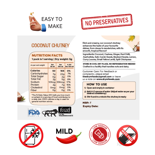 Freeze Dried Coconut Chutney 6g - Blueberry Botanicals