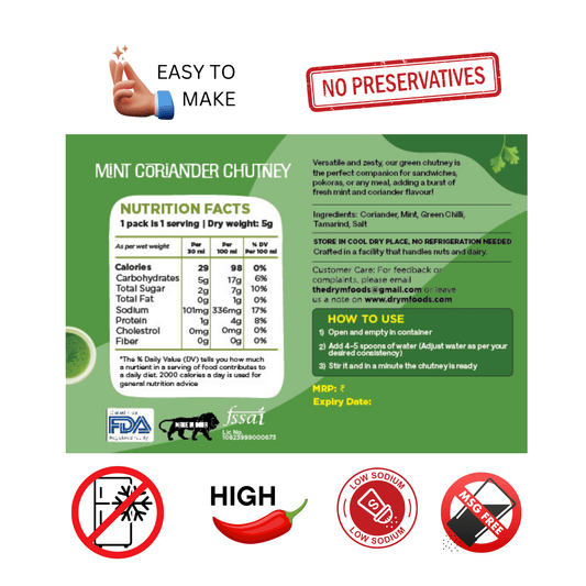 Freeze Dried Green Chutney 6g - Blueberry Botanicals