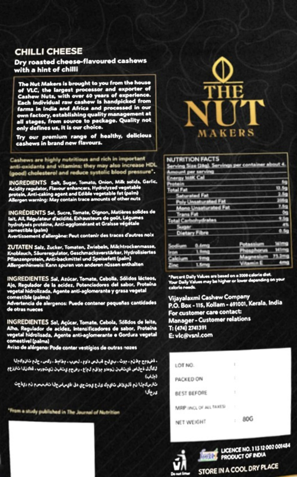 Chilli Cheese Cashews 80g Kerala Premium Spicy - Blueberry Botanicals