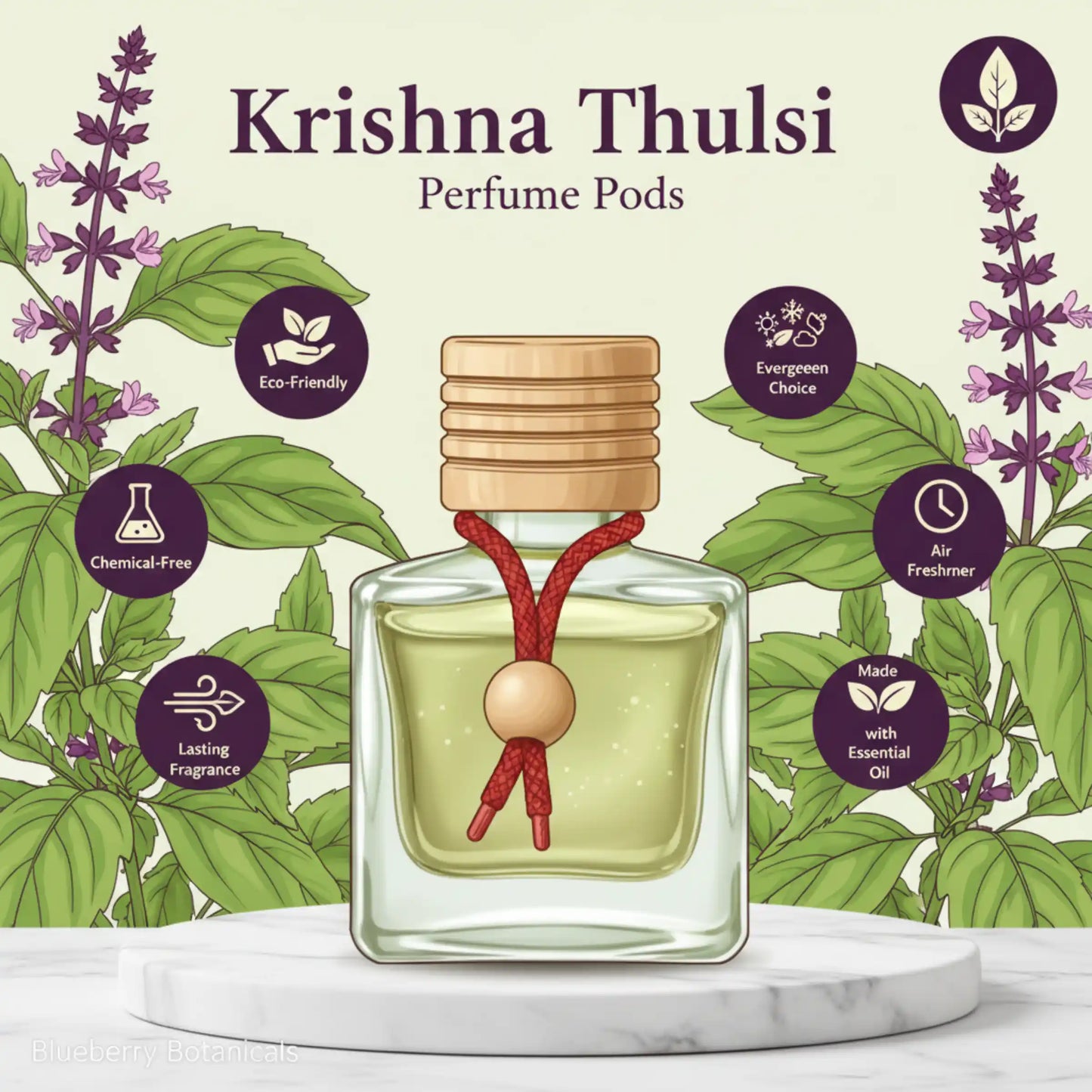 Krishna Thulsi Car Air Freshener 10ml 45-Day Sacred Scent