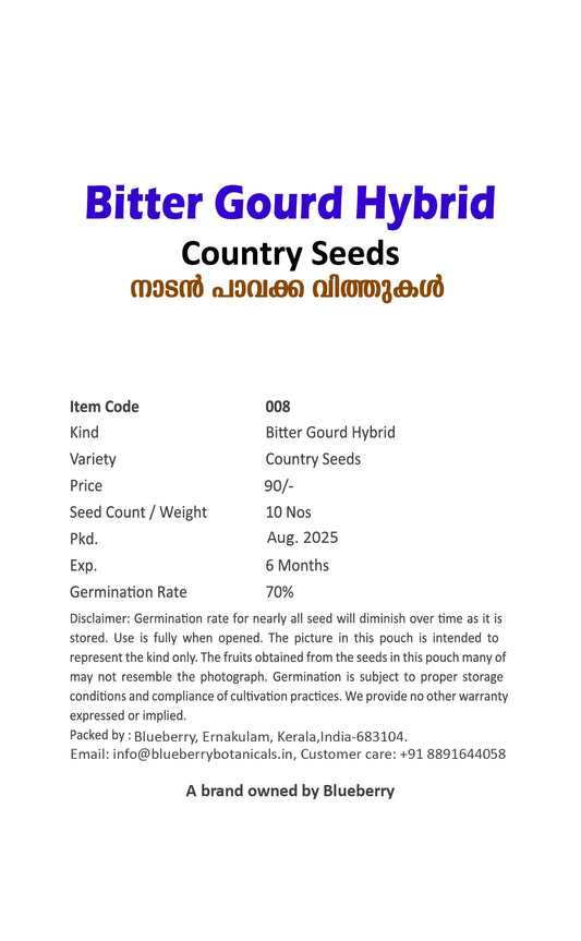 Hybrid Bitter Gourd Seeds High Yield Variety 10 Pack - Premium Quality- Blueberry Botanicals