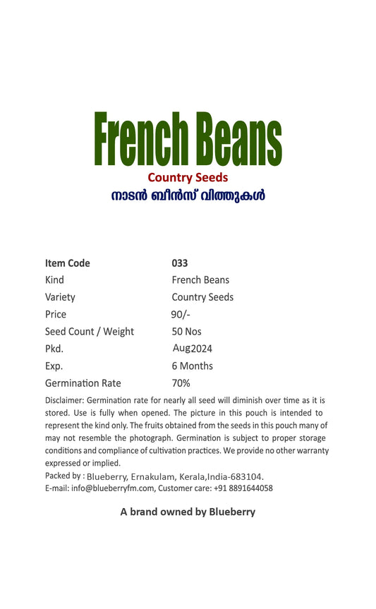 French Beans Seeds 50pcs - Country Variety Climbing Legume- Blueberry Botanicals