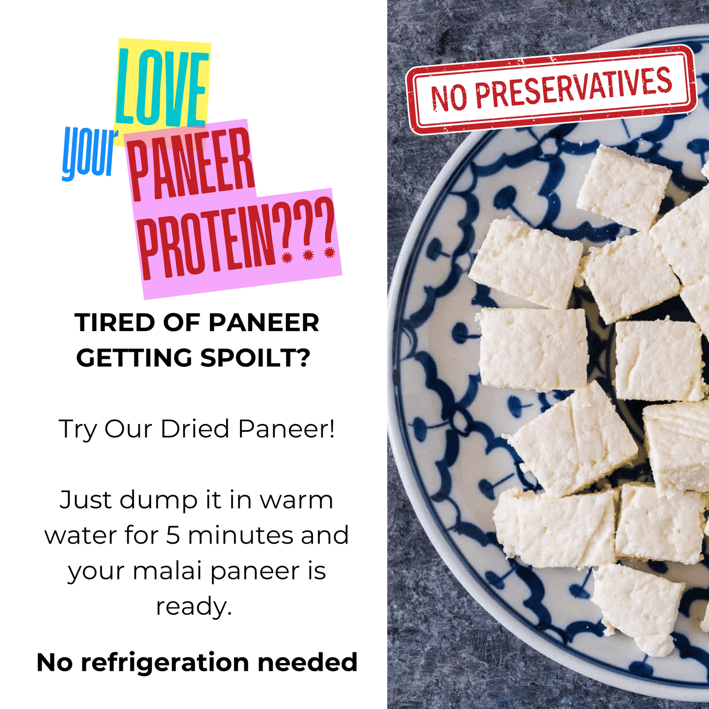 Just Paneer 50g - Ready to Eat Freeze Dried Cottage Cheese I Blueberry Botanicals