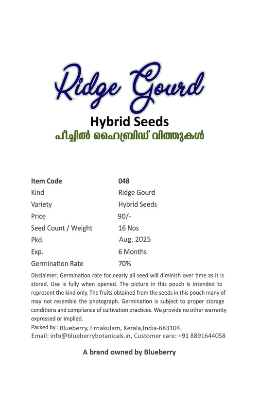 Ridge Gourd Seeds 16pcs - Hybrid Climbing High Yield- Blueberry Botanicals