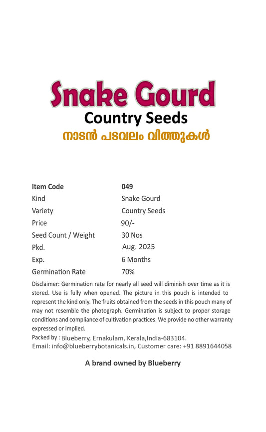 Snake Gourd Seeds 30pcs - Long Variety Climbing Vine- Blueberry Botanicals