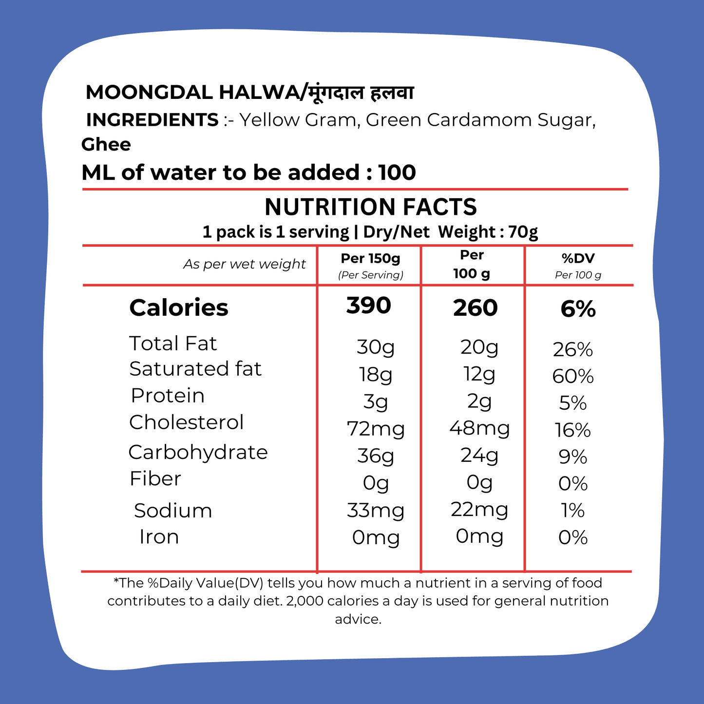 Instant Moongdal Halwa 80g - Sweet Lentil Dessert Premium- Blueberry Botanicals