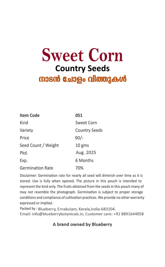 Sweet Corn Seeds 10g - Country Variety High Sugar Content- Blueberry Botanicals