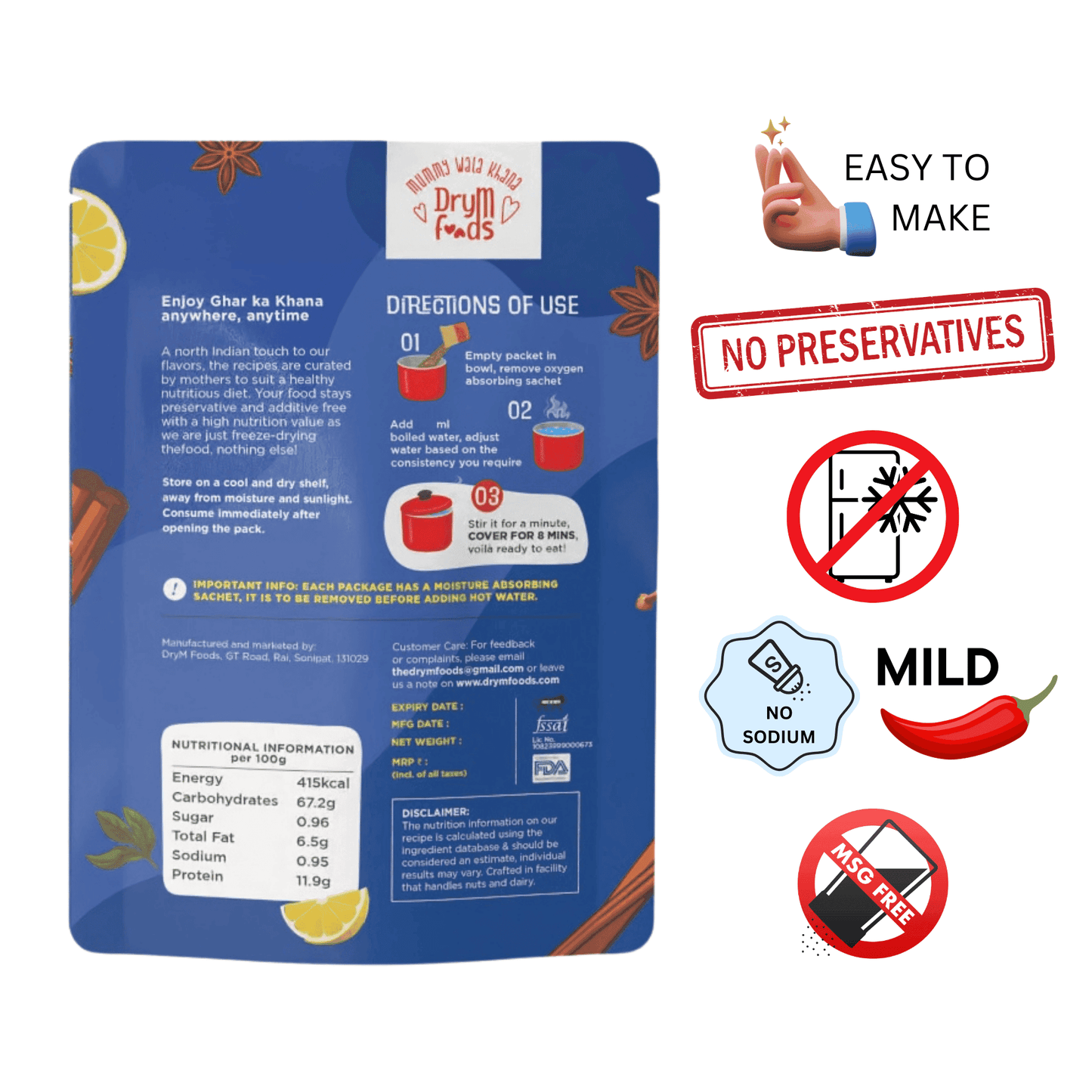 Toddler Kadi Chawal 100g - Ready to Eat Baby Food Yogurt Rice Curry I Blueberry Botanicals