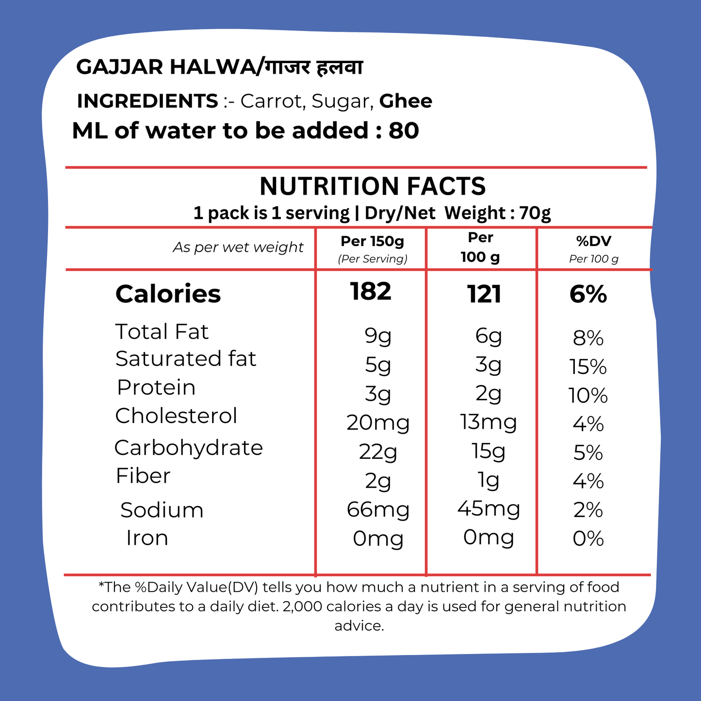 Instant Gajar Halwa 80g - Ready to Eat Carrot Dessert- Blueberry Botanicals