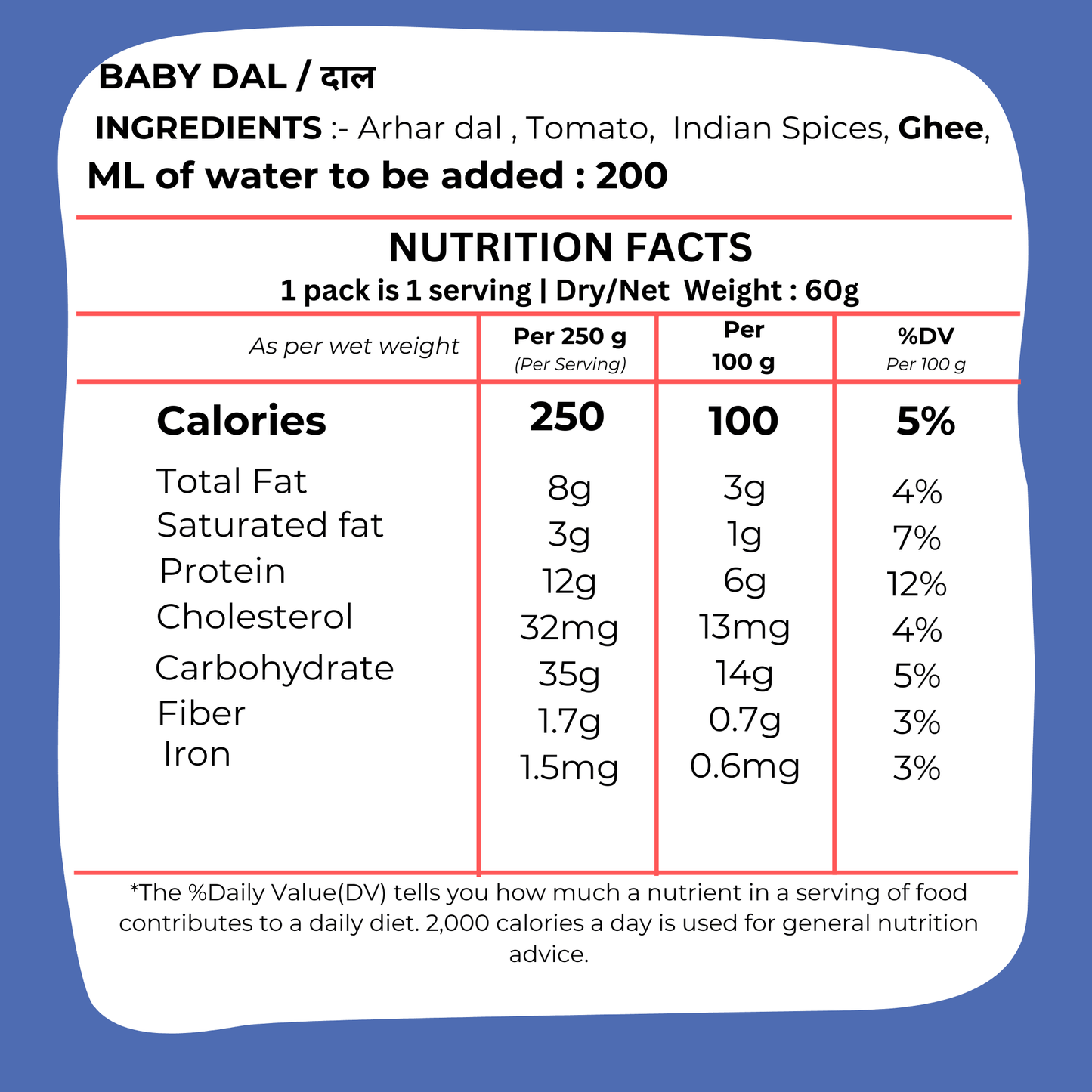 Toddler Dal 100g - Ready to Eat Baby Food Lentil Curry