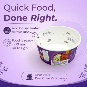 Rajma Chawal Bowl preparation graphic showing water fill line and ten-minute preparation