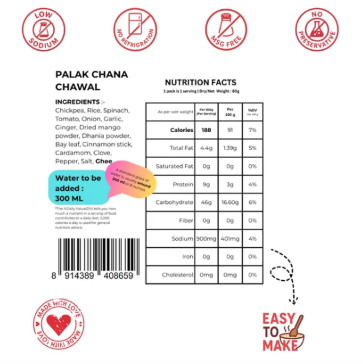 Palak Chana Rice 80g | Freeze Dried Spinach & Chickpea Meal