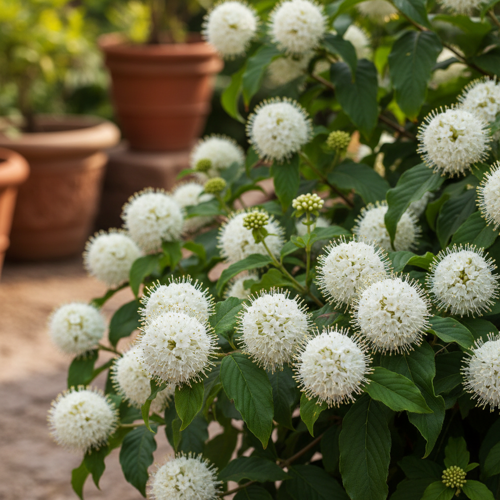 Button Bush White Plant | Cephalanthus occidentalis | White Ball Flowering Shrub India
