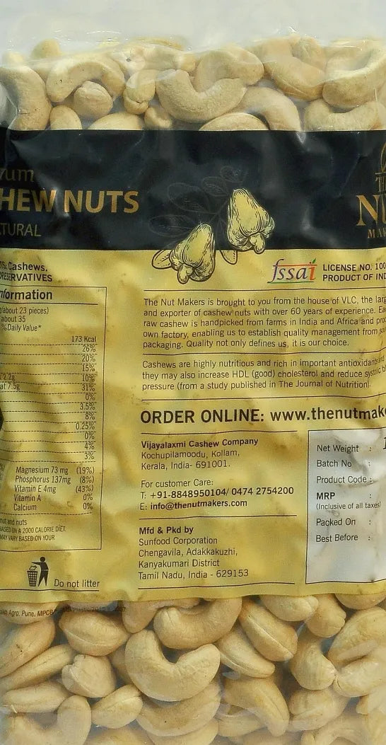 Cashew NutsPlain W320  - Kerala Premium Grade - 1KG