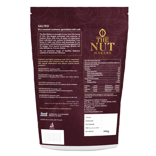 Dry Roasted Salted Cashews 500g Kerala Premium - Blueberry Botanicals