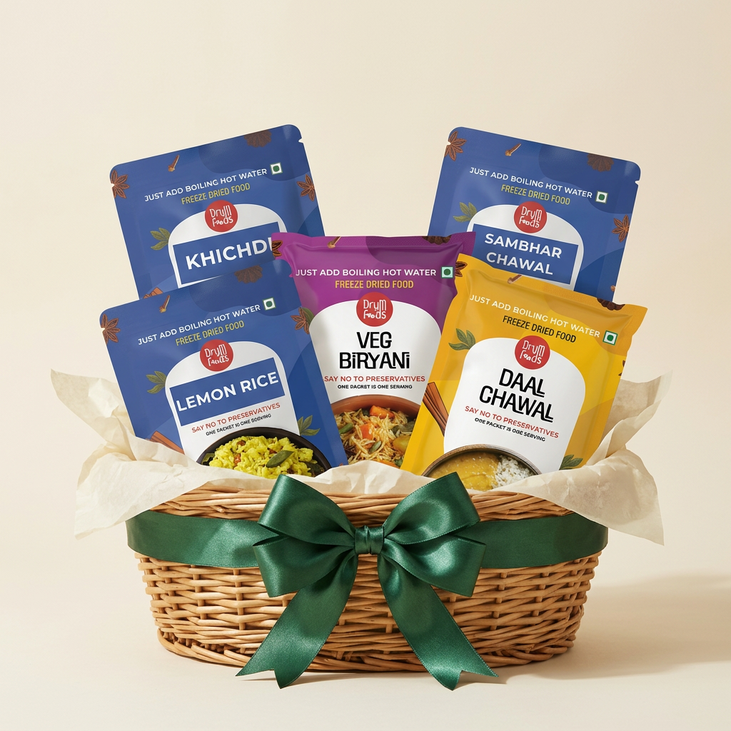 Every Rice Combo Bundle styled in a woven gift basket with a green ribbon