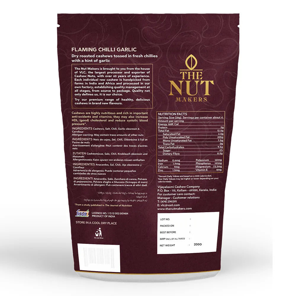 Flaming Chilli Garlic Cashews 200g Kerala Premium - Blueberry Botanicals