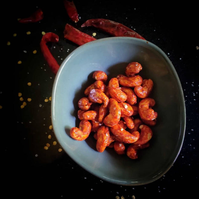Flaming Chilli Garlic Cashews 500g Kerala Premium - Blueberry Botanicals