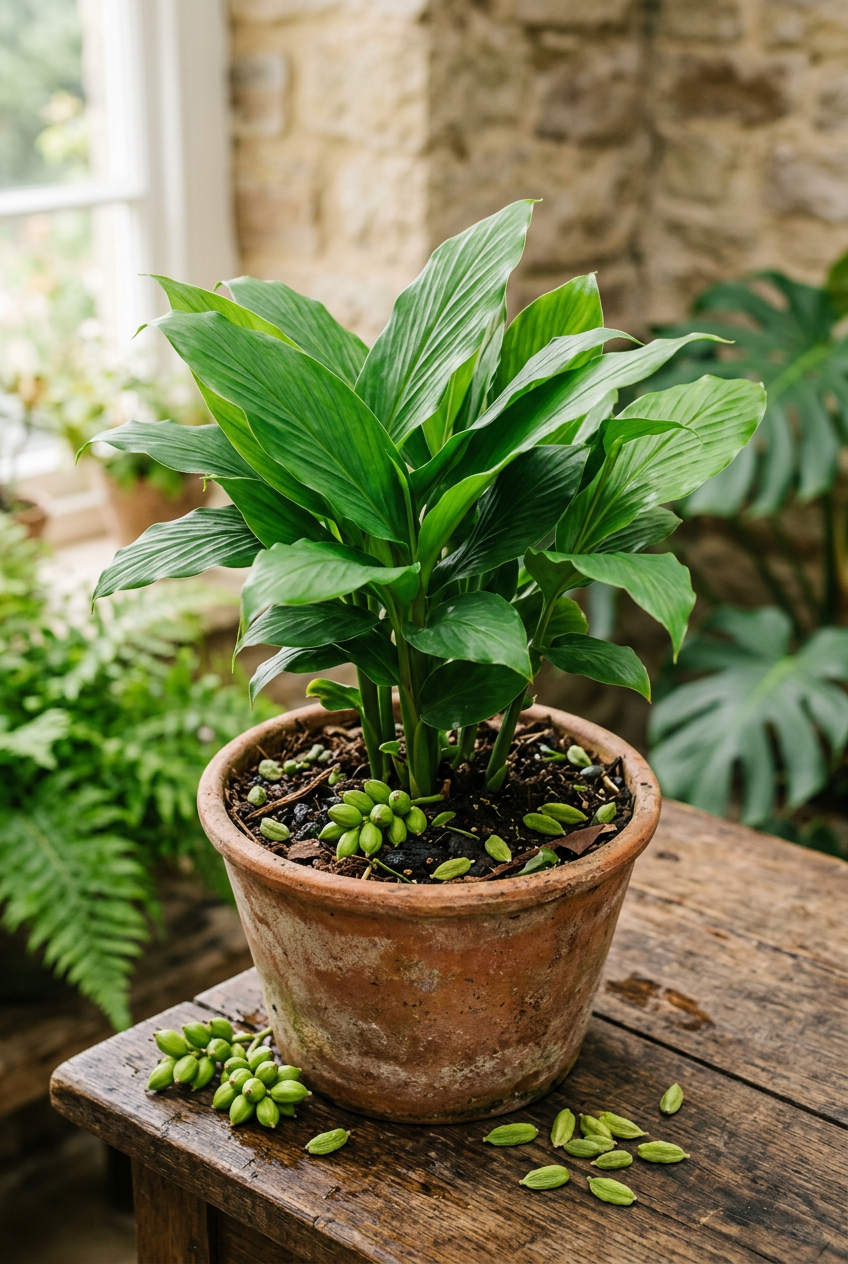 Cardamom seedling with healthy green foliage for home gardening