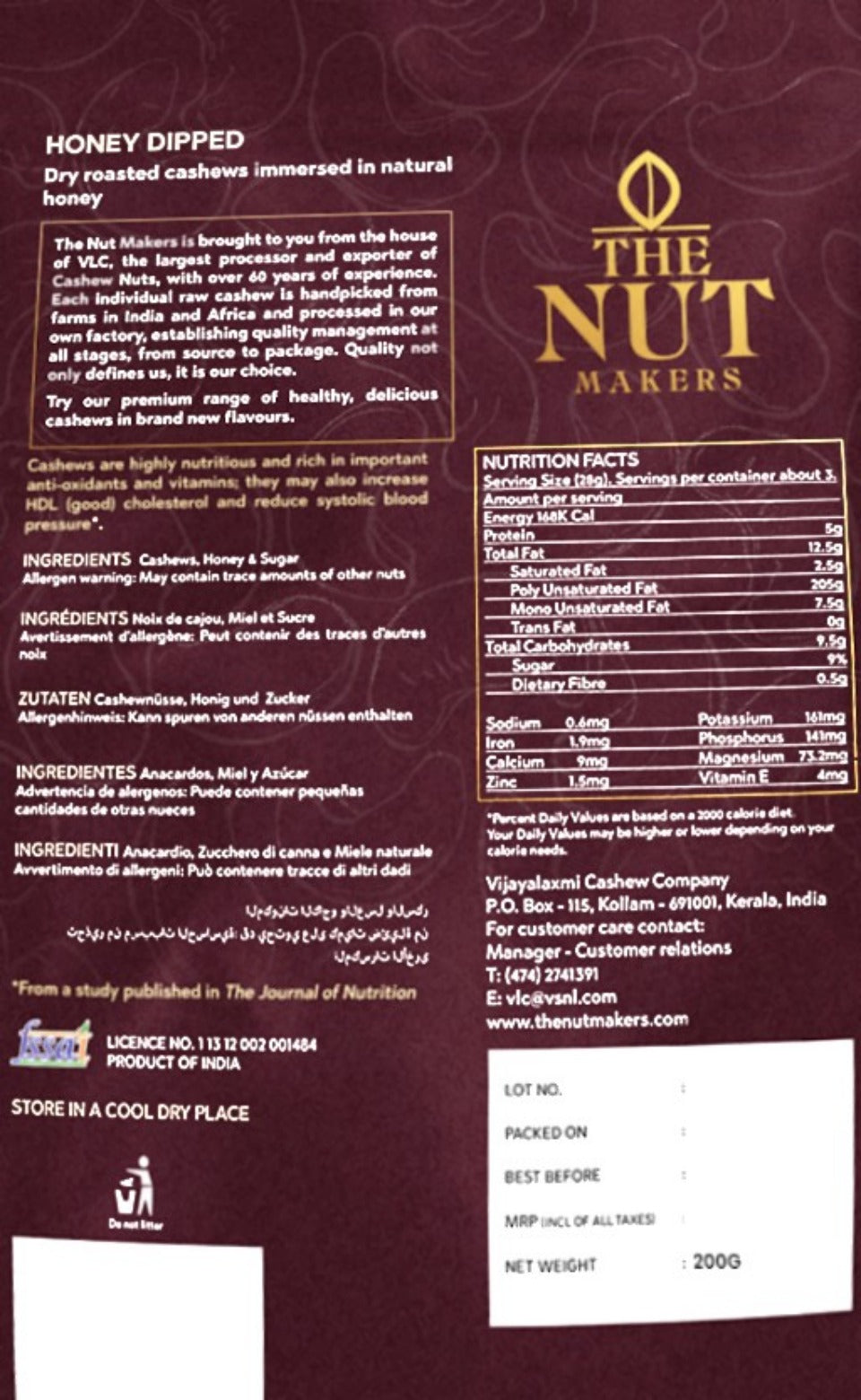 Honey Dipped Cashews 200g Kerala Premium Sweet - Blueberry Botanicals