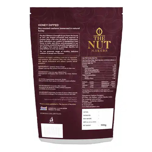 Honey Dipped Cashews 500g Kerala Premium Sweet - Blueberry Botanicals