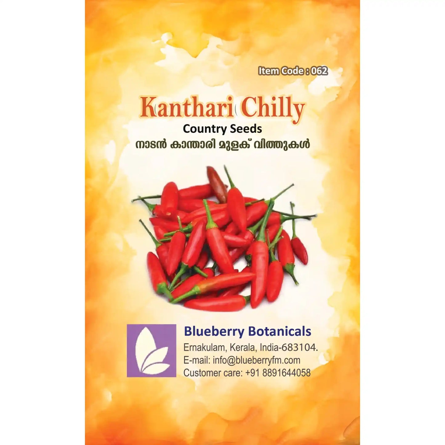 Kanthari Chilly Seeds Red Country Variety 20 Pack - Premium Quality- Blueberry Botanicals