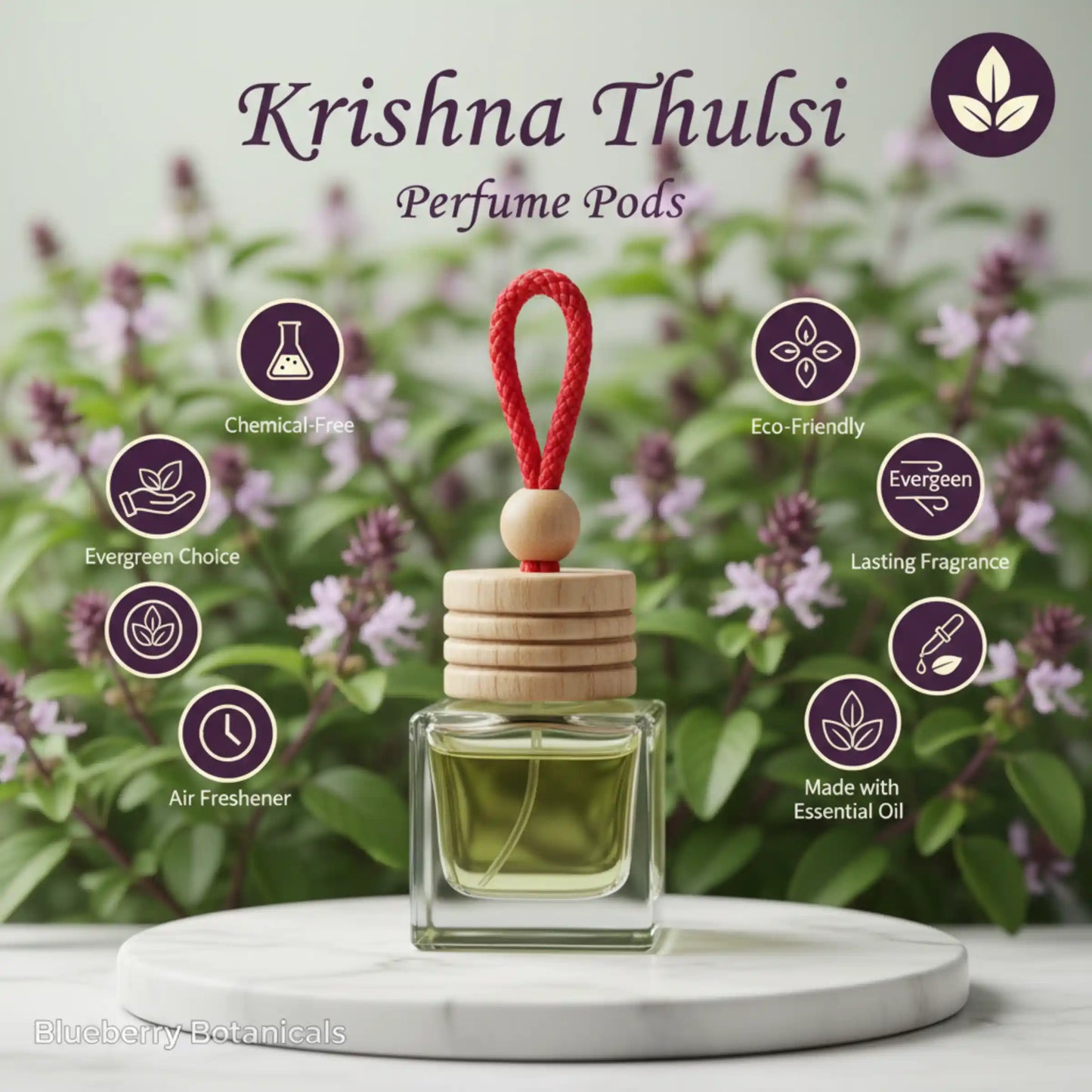 Krishna Thulsi Car Air Freshener 10ml 45-Day Sacred Scent