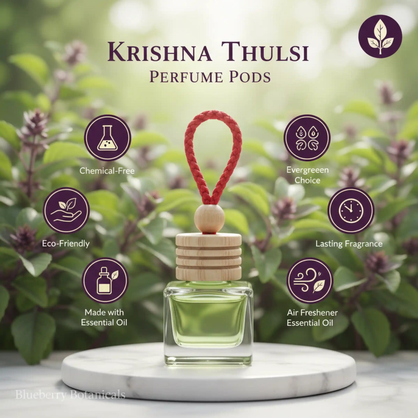 Krishna Thulsi Car Air Freshener 10ml 45-Day Sacred Scent