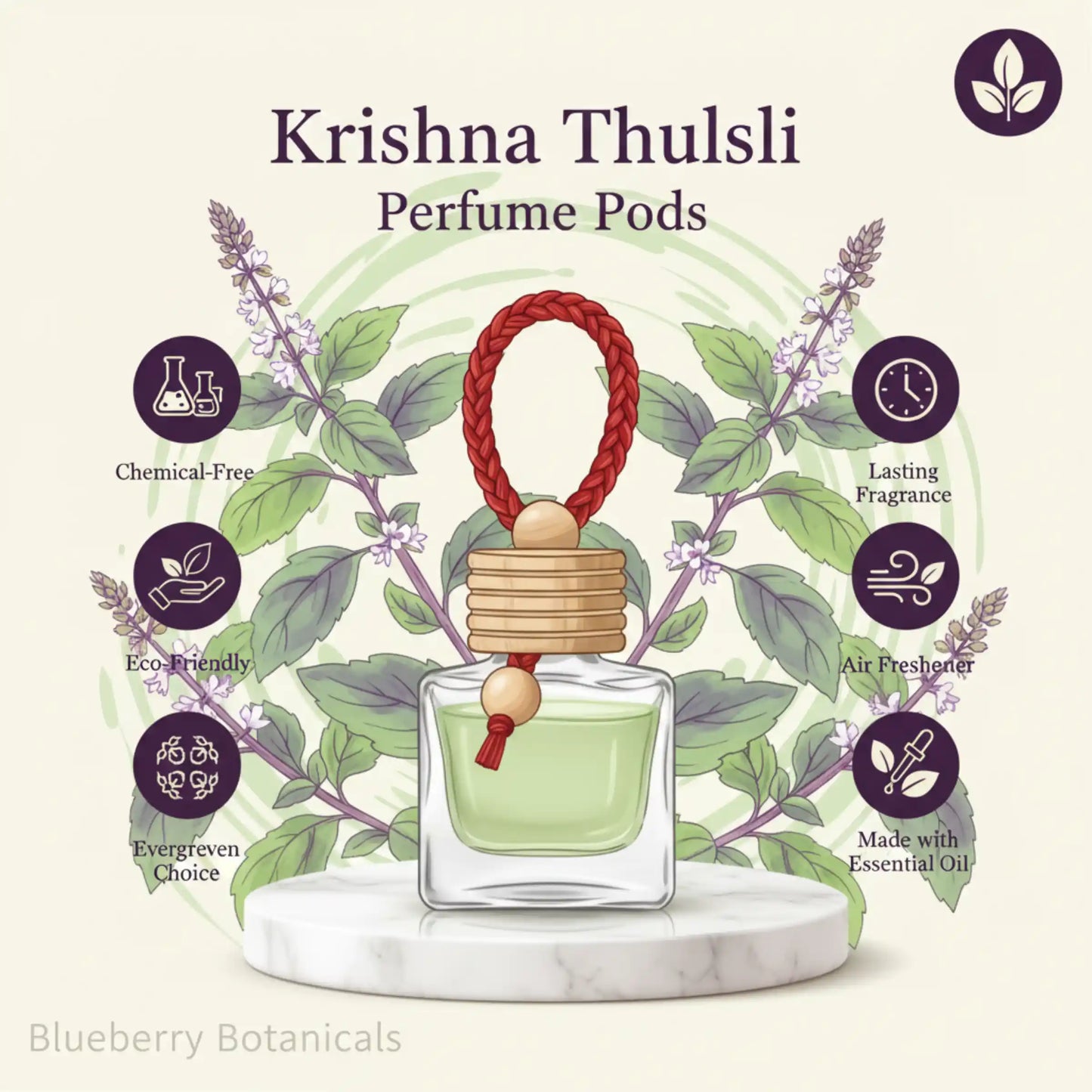 Krishna Thulsi Car Air Freshener 10ml 45-Day Sacred Scent