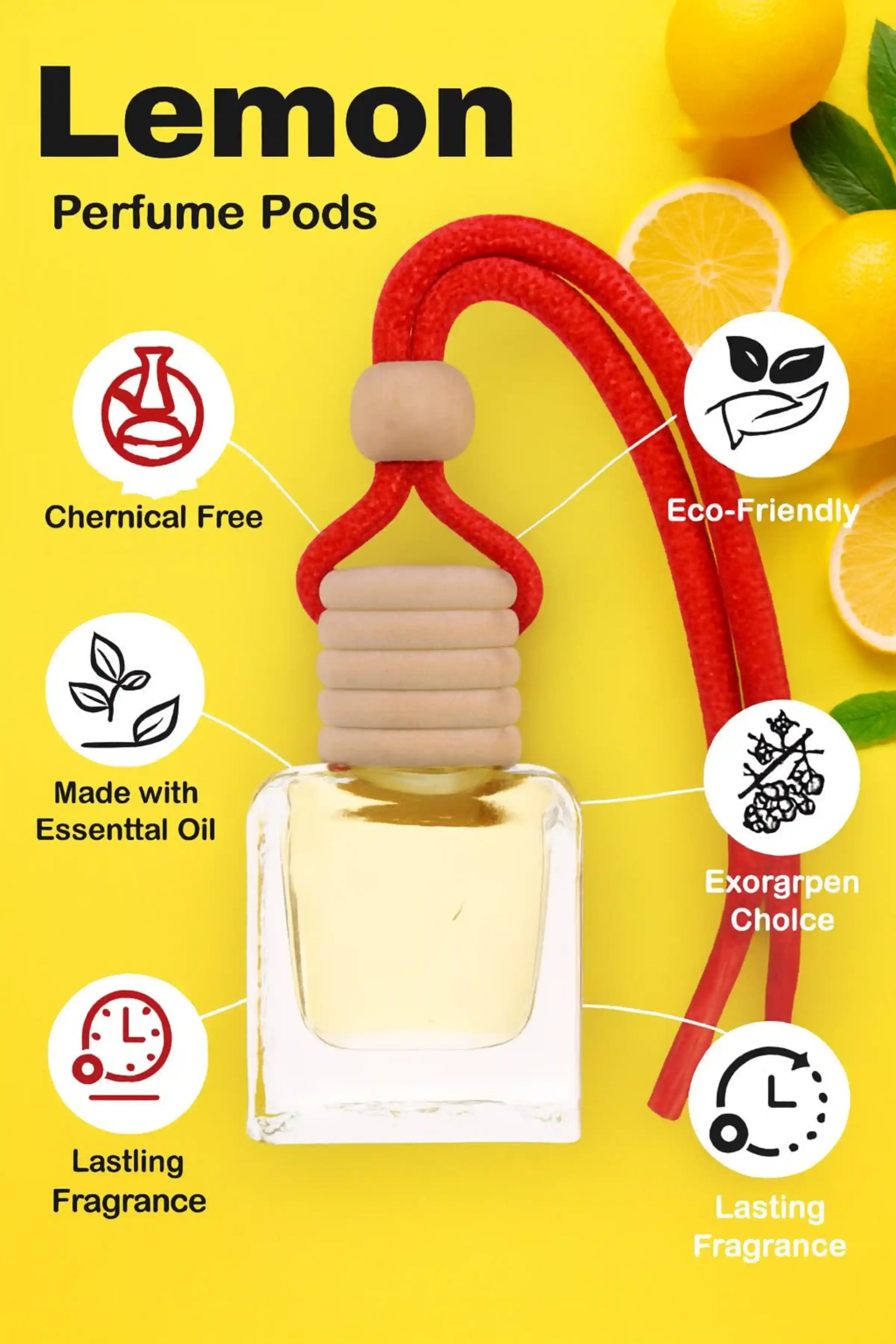 Lemon Car Air Freshener 10ml 45-Day Fresh Citrus Scent