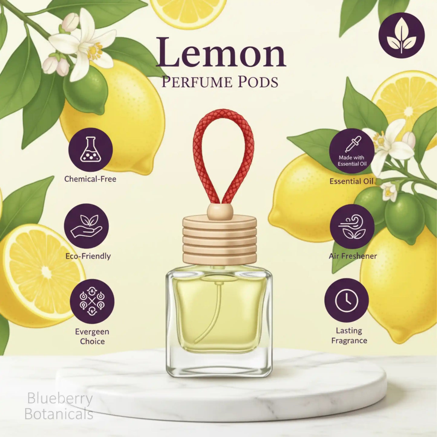 Lemon Car Air Freshener 10ml 45-Day Fresh Citrus Scent