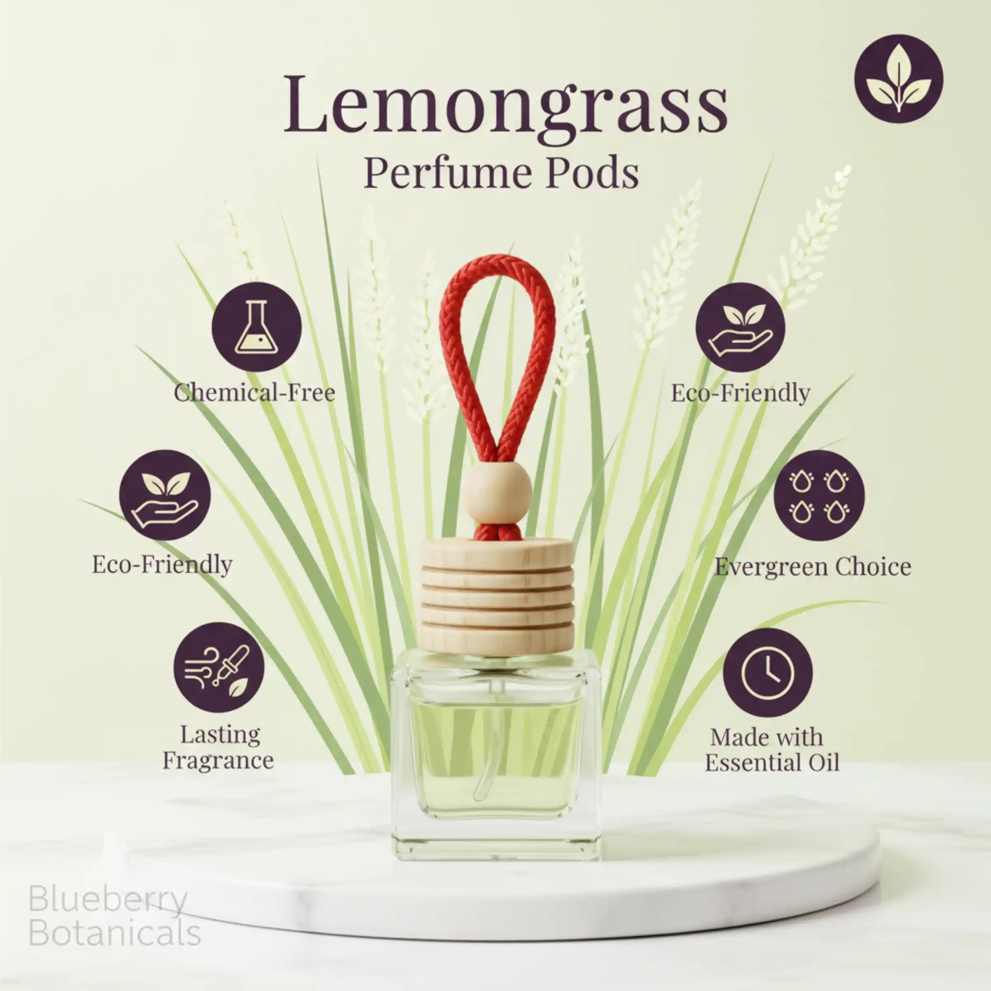Lemongrass Car Air Freshener 10ml 45-Day Citrus Scent