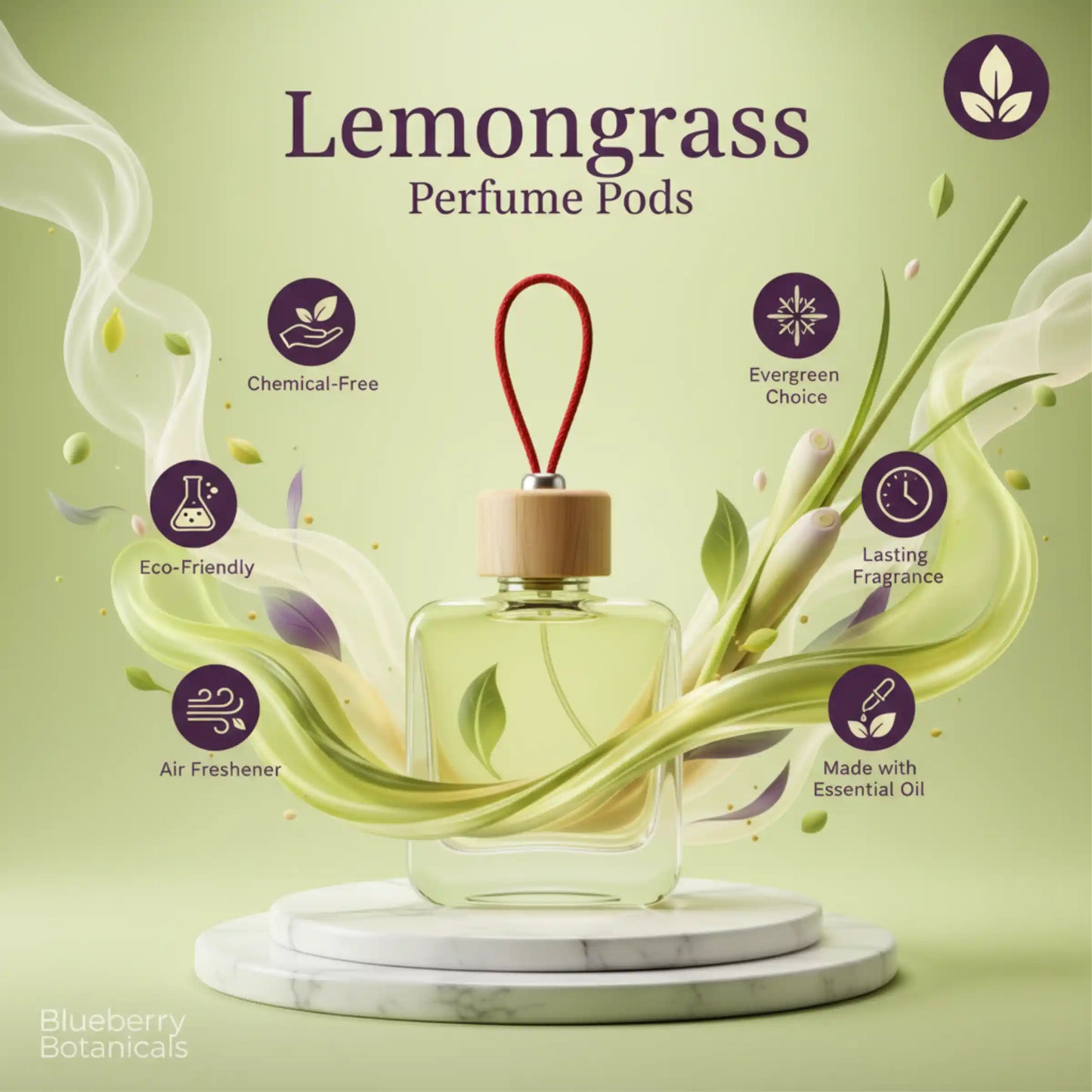 Lemongrass Car Air Freshener 10ml 45-Day Citrus Scent