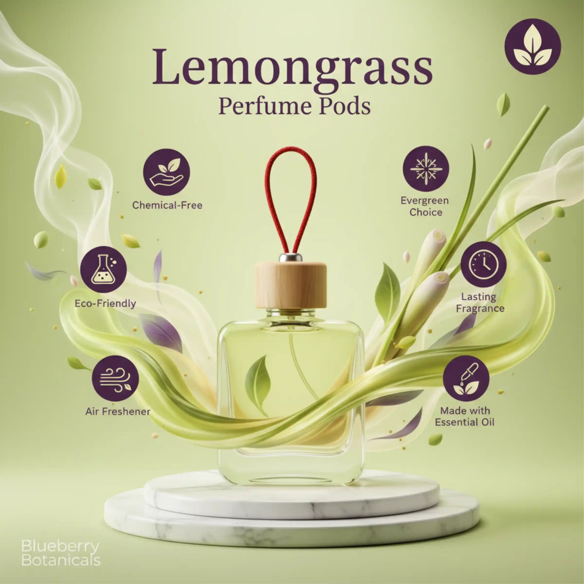 Lemongrass Car Air Freshener 10ml 45-Day Citrus Scent
