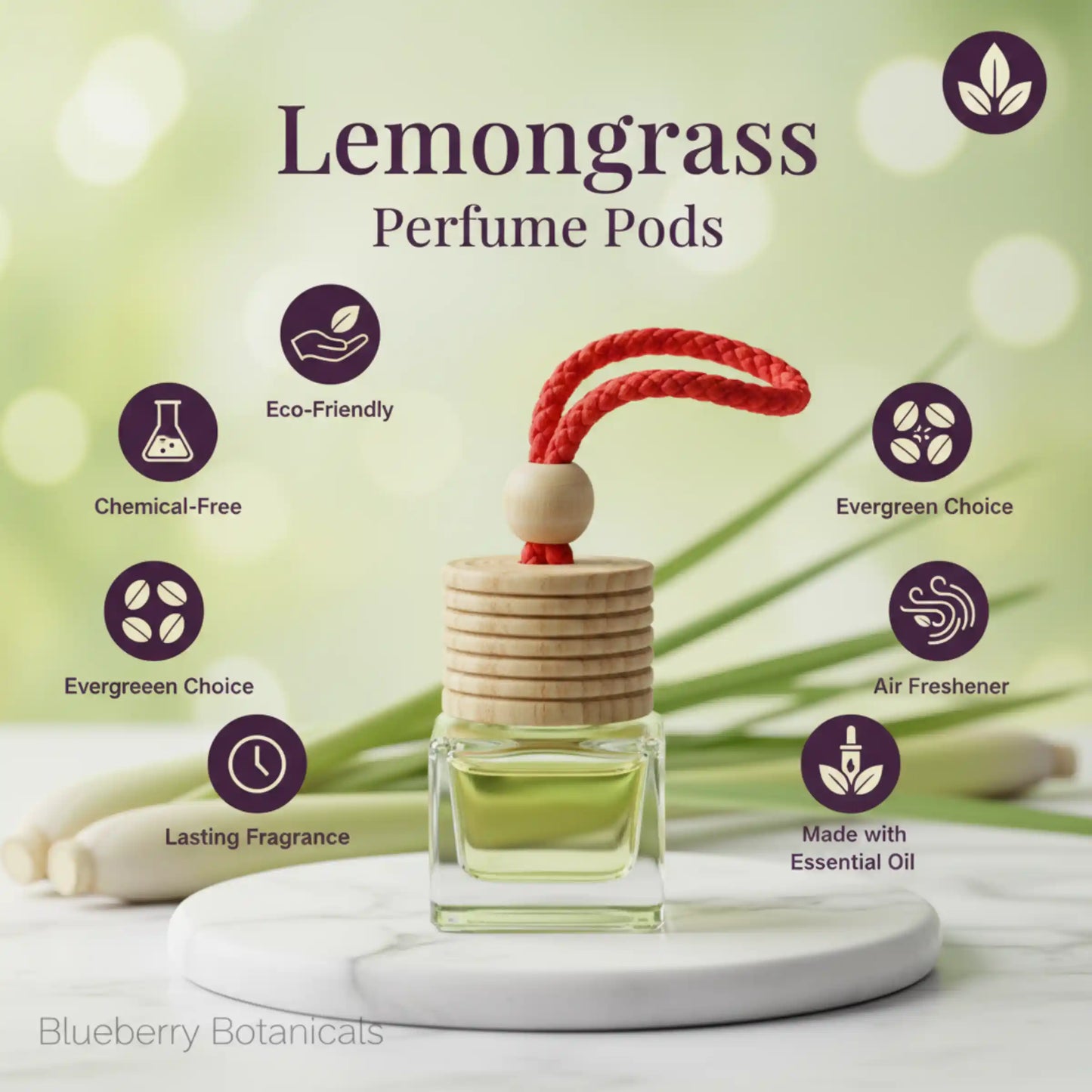 Lemongrass Car Air Freshener 10ml 45-Day Citrus Scent