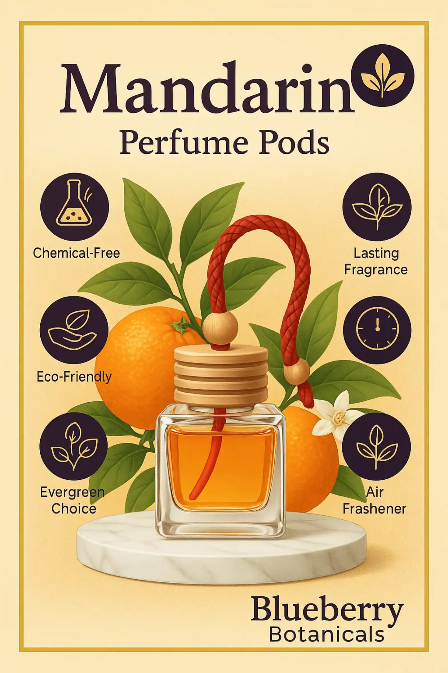 Mandarin Car Air Freshener 10ml 45-Day Sweet Citrus