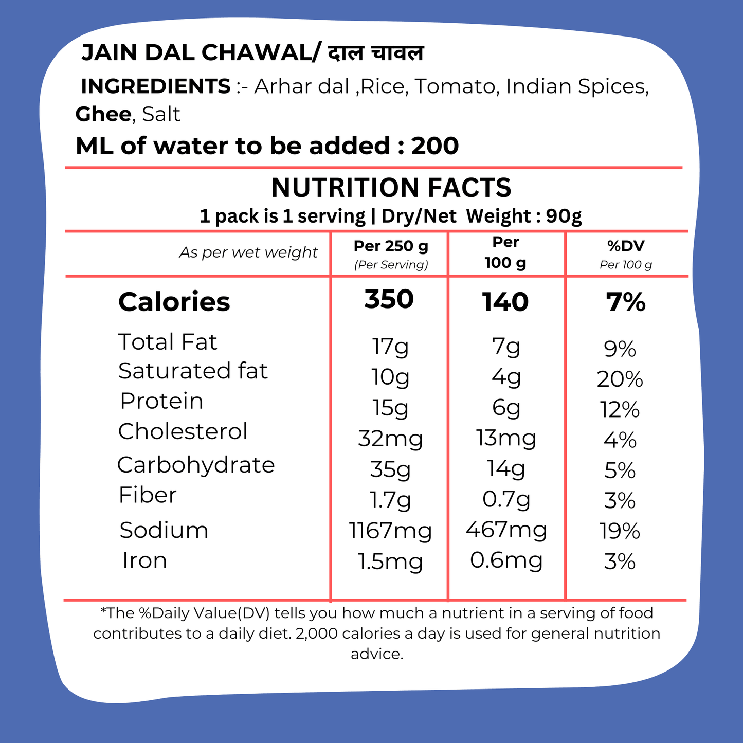 Jain Dal Chawal 90g - Satvik Lentil Rice Comfort Food- Blueberry Botanicals