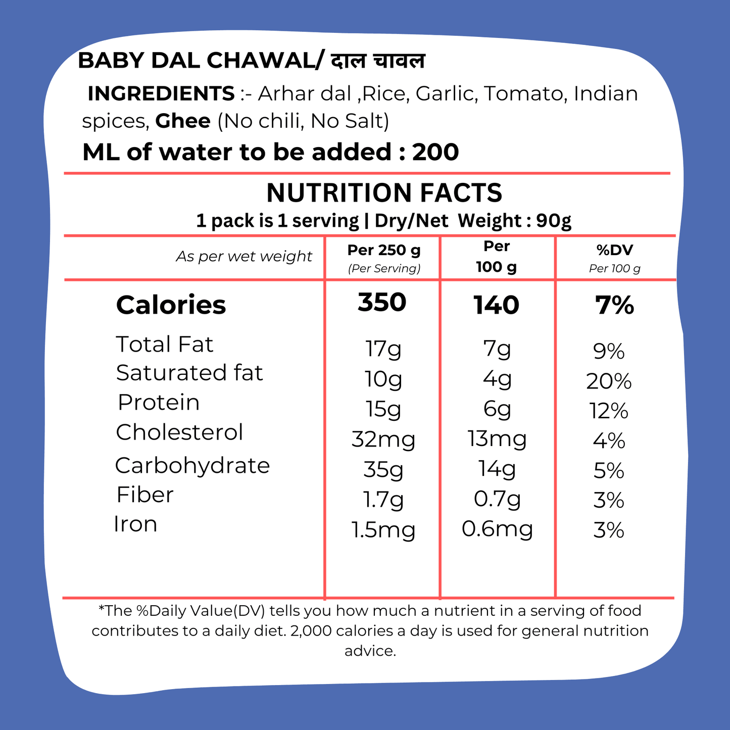 Toddler Dal Chawal 100g - Ready to Eat Baby Food Lentil Rice I Blueberry Botanicals