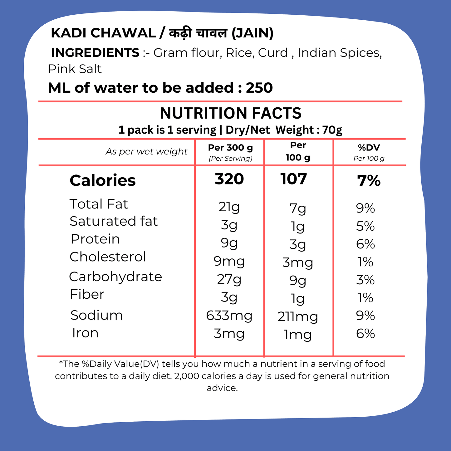 Jain Kadi Chawal 80g - Satvik Yogurt Rice Curry Ready- Blueberry Botanicals