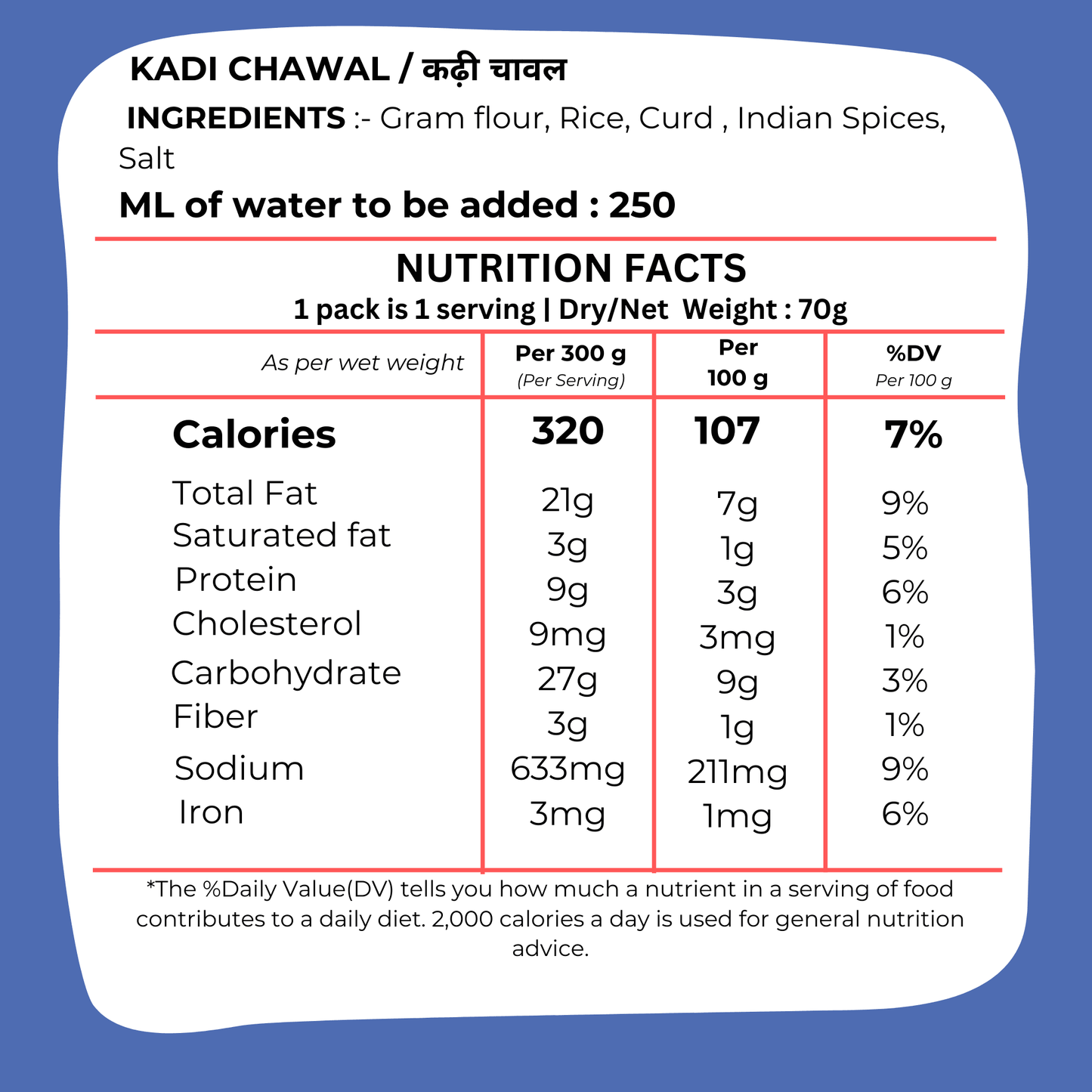 Instant Kadi Chawal 100g - Yogurt Curry Rice Ready- Blueberry Botanicals