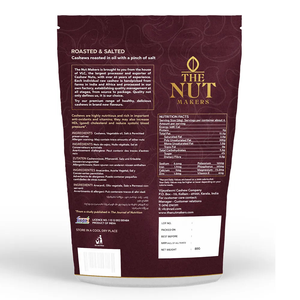 Oil Roasted Salted Cashews 200g Kerala Premium - Blueberry Botanicals