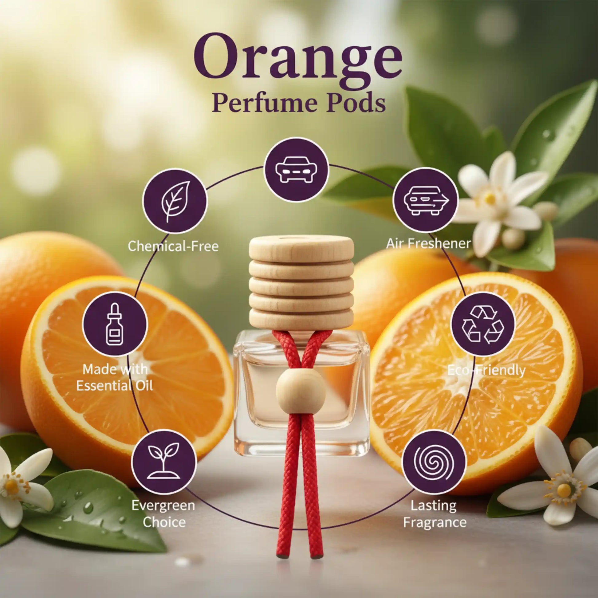 Orange Car Air Freshener 10ml 45-Day Vibrant Citrus