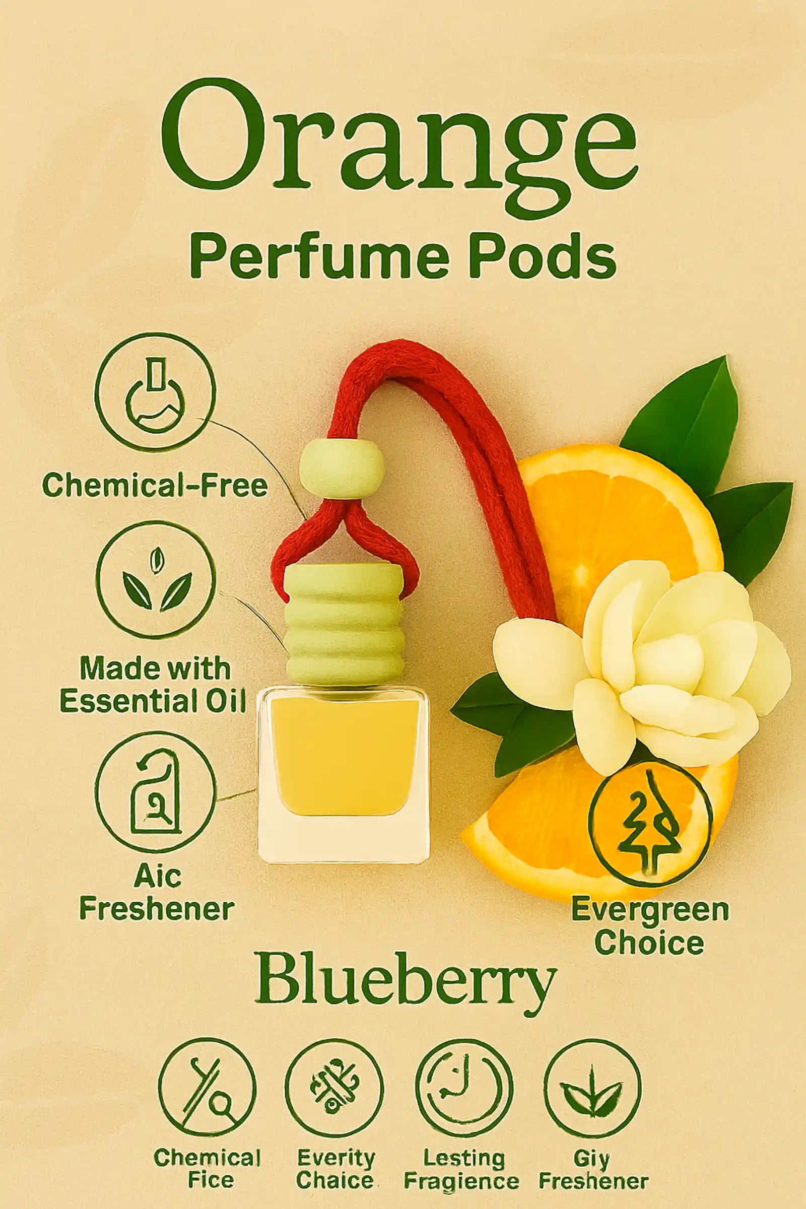 Orange Car Air Freshener 10ml 45-Day Vibrant Citrus