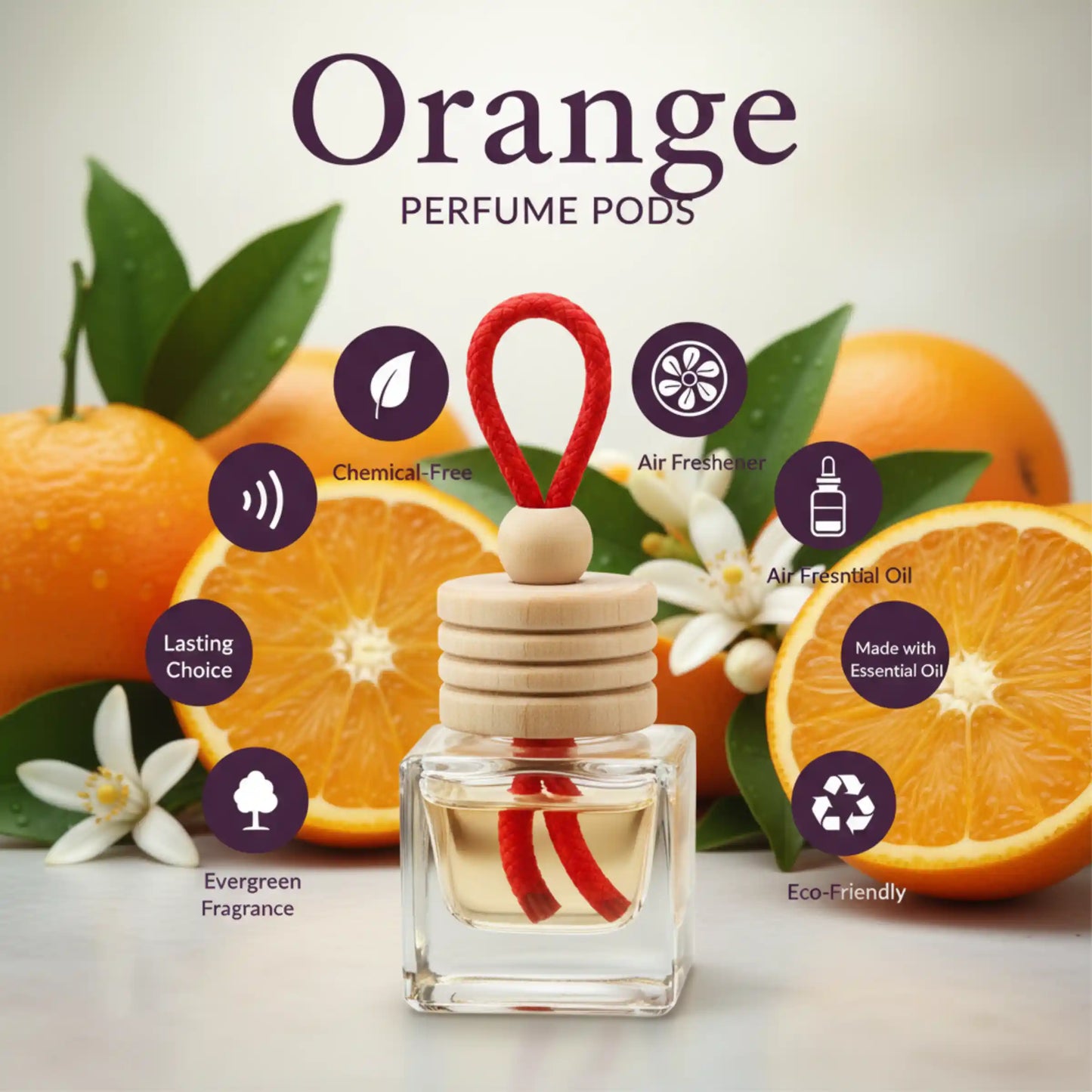 Orange Car Air Freshener 10ml 45-Day Vibrant Citrus