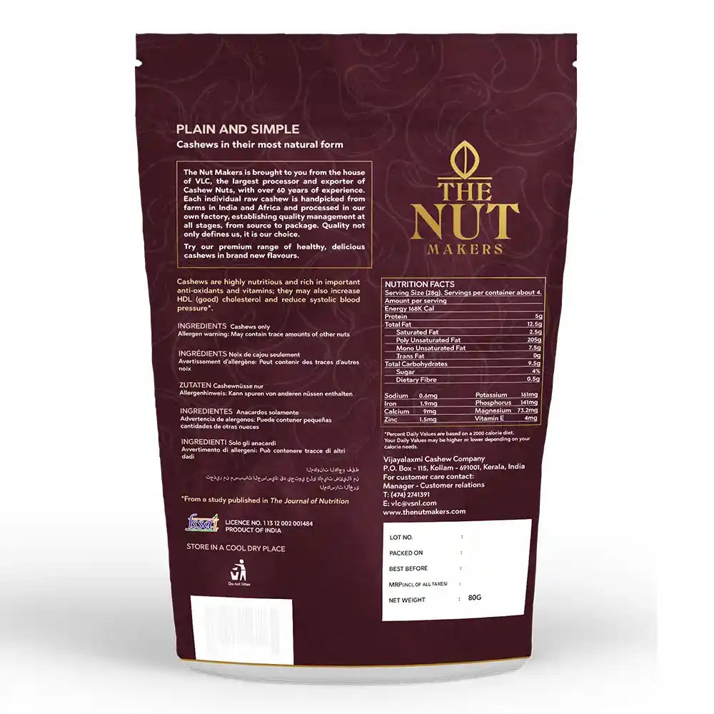 Plain Simple Cashews 80g Kerala Premium Natural - Blueberry Botanicals