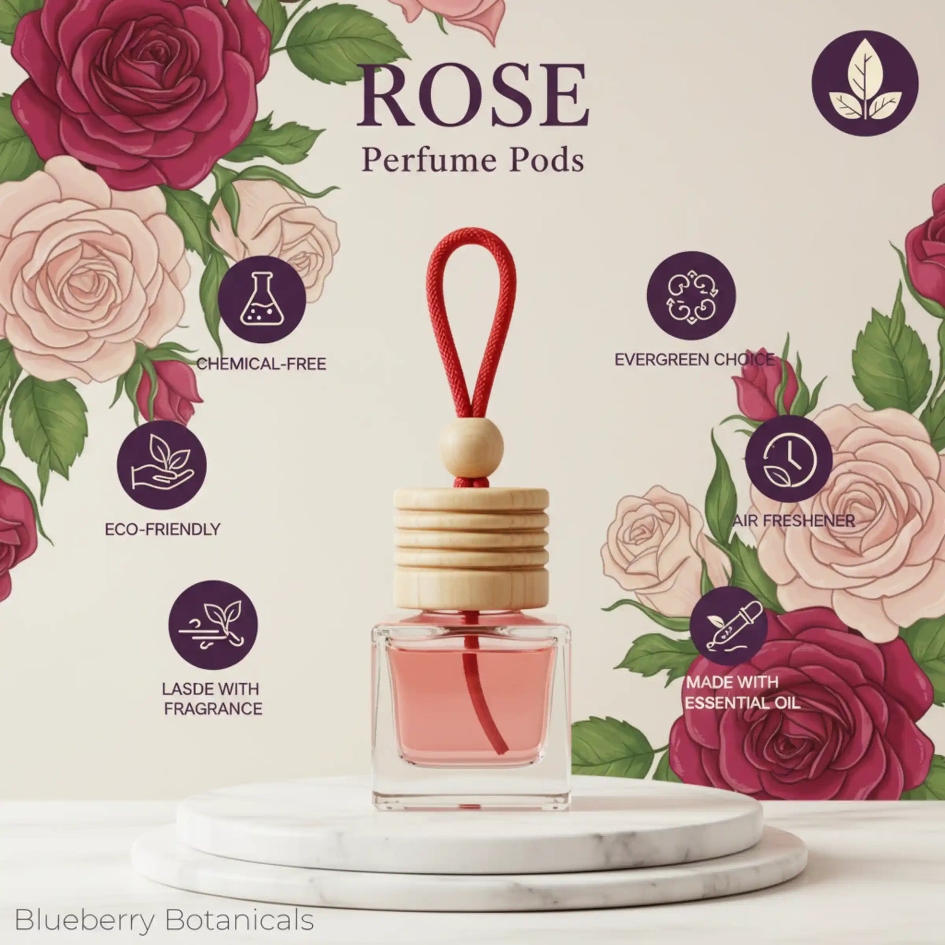 Rose Car Air Freshener 10ml 45-Day Luxury Floral