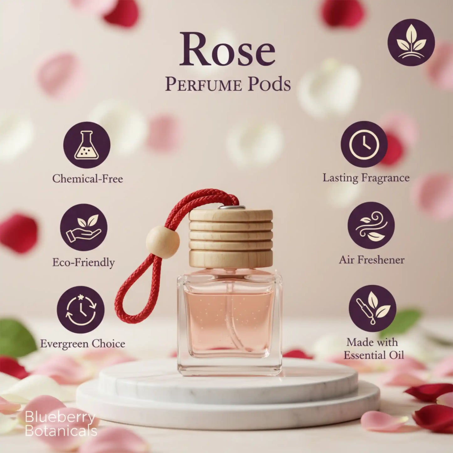 Rose Car Air Freshener 10ml 45-Day Luxury Floral