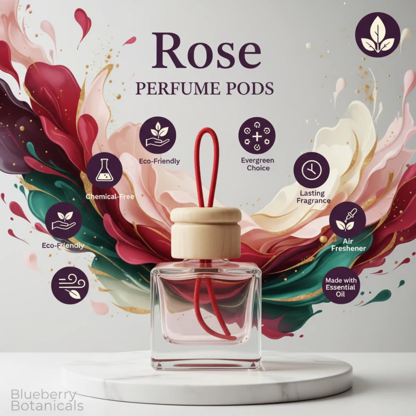 Rose Car Air Freshener 10ml 45-Day Luxury Floral