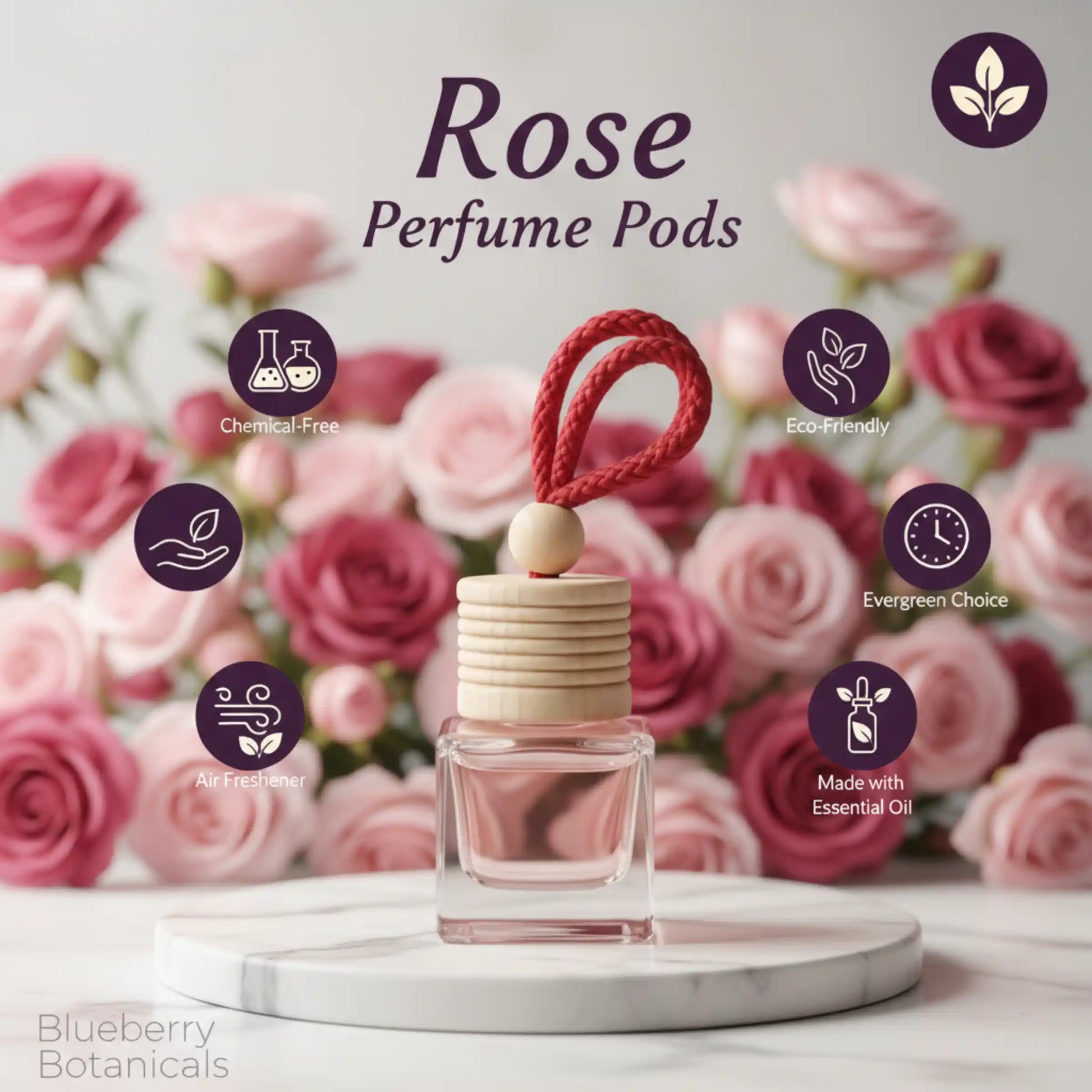 Rose Car Air Freshener 10ml 45-Day Luxury Floral
