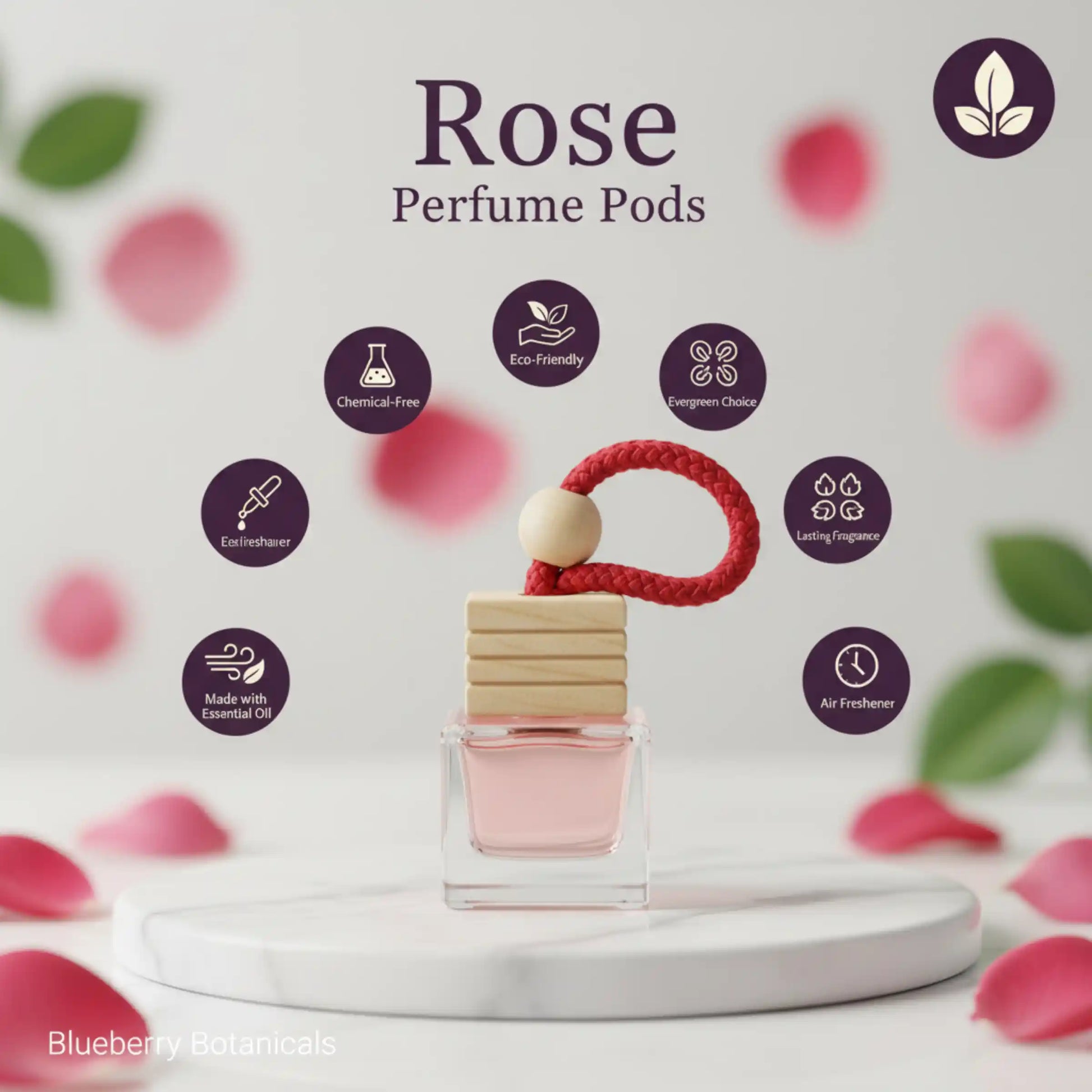 Rose Car Air Freshener 10ml 45-Day Luxury Floral